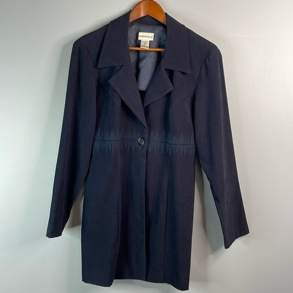 VINTAGE Y2K Fashion Bug Long Line Blazer Jacket Navy Blue Microfibre Size 12 - Picture 10 of 10